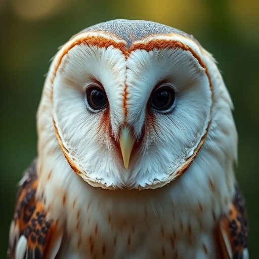Close-up portrait of a barn owl with intricate feather details, natural setting, soft diffused light, aperture f/2.8, shutter speed 1/200s, ISO 100, macro lens, DSLR camera.