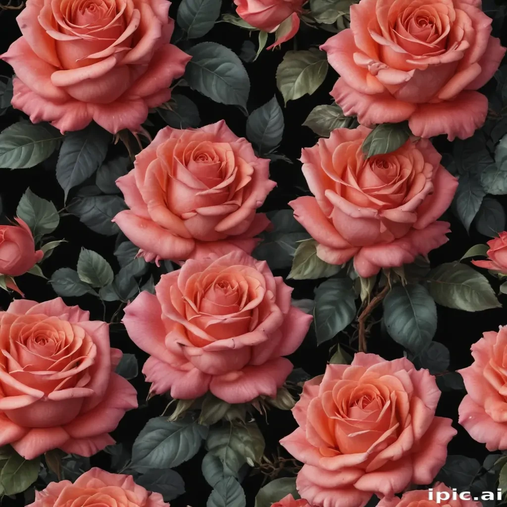 Beautiful Pink Roses Surrounded by Lush Green Leaves on Dark Background