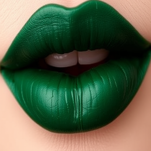 Deep emerald green lipstick with a satin finish, called "Forest Enchantress," featuring a moisturizing core for comfortable all-day wear