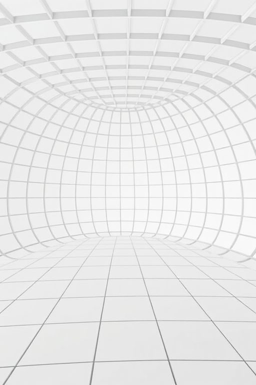 create a high-resolution image of a curved 3D grid structure with clean lines and a smooth gradient, shot with a Canon EOS R5 at f/8, 1/125 sec, ISO 100, using a wide-angle lens from a low angle to emphasize depth and perspective, ensuring bright, even lighting for a minimalistic and modern aesthetic