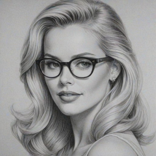Magnificent Gena Lee Nolin, pencil sketch, portrait of Enchanting woman 1947s in glasses, hair style beatnik, outline, clear lines, fine lines, 8k