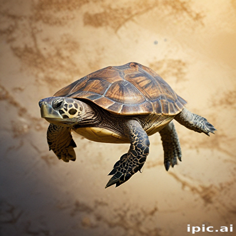 A Majestic Turtle Gracefully Gliding Through the Air Above a Soft ...