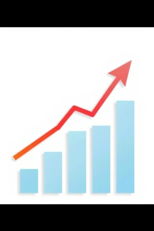 Create a high-resolution vector graphic of an upward trending arrow and bar chart with a clean white background, using a Canon EOS R5 with a 50mm f/1.2 lens, aperture set to f/5.6, ISO 100, and a shutter speed of 1/125s, capturing a straight-on view for clarity.