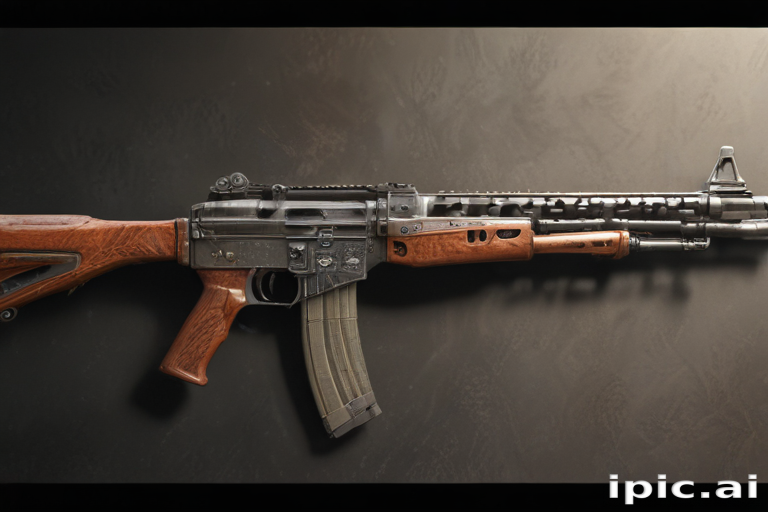Assault Rifle Rectangle Shape A Detailed View of a Modern Assault Rifle with Wooden Accents.