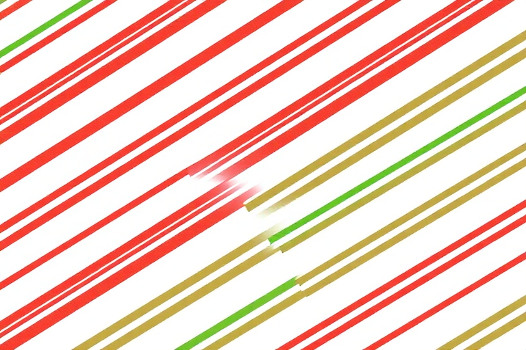 Create an image of a repetitive diagonal striped pattern featuring red and green stripes on a white background, captured with a DSLR camera at 50mm focal length, f/8 aperture, ISO 100, in bright natural light for enhanced clarity and color vibrancy.