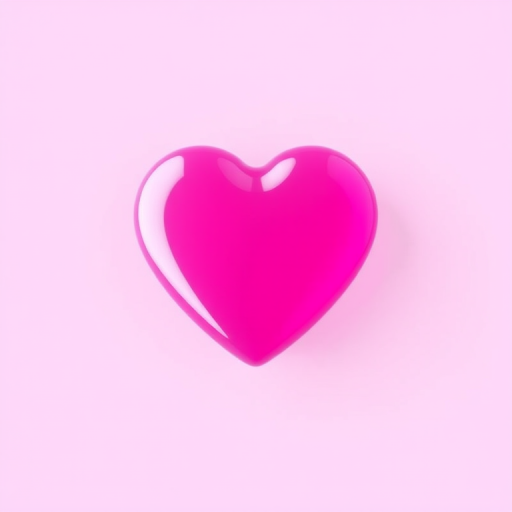 Create a glossy pink heart icon with a shiny surface and smooth edges, captured in a high-resolution studio lighting setup, using a macro lens on a DSLR camera at f/2.8 aperture, ISO 100, and a focus length of 50mm for enhanced detail and depth.