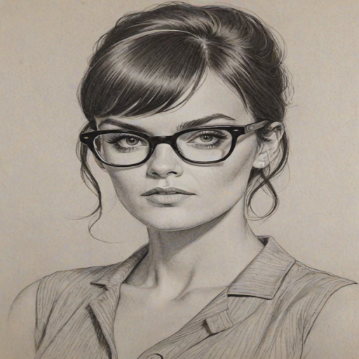 Fascinating Frankie Shaw, pencil sketch, portrait of Appealing woman 1963s in glasses, hair style beatnik, outline, clear lines, fine lines, 8k