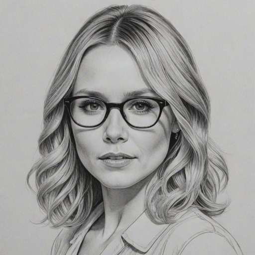 Ravishing Kristen Bell, pencil sketch, portrait of Resplendent woman 1967s in glasses, hair style beatnik, outline, clear lines, fine lines, 8k