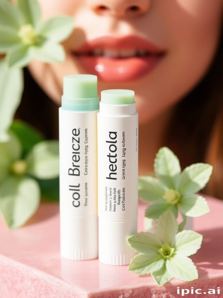 Pastel mint green lip balm "Cool Breeze" with a subtle tint and nourishing ingredients, perfect for everyday hydration and a fresh pop of color, infused with cooling menthol