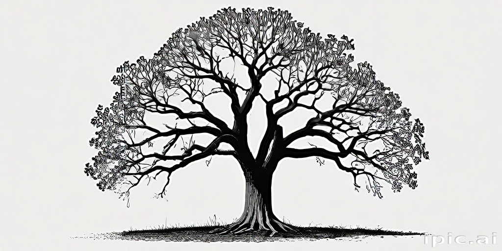 Intricate Black and White Illustration of a Majestic Leafless Tree