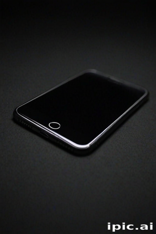 A Sleek Smartphone Resting on a Dark Surface with Reflective Elements.