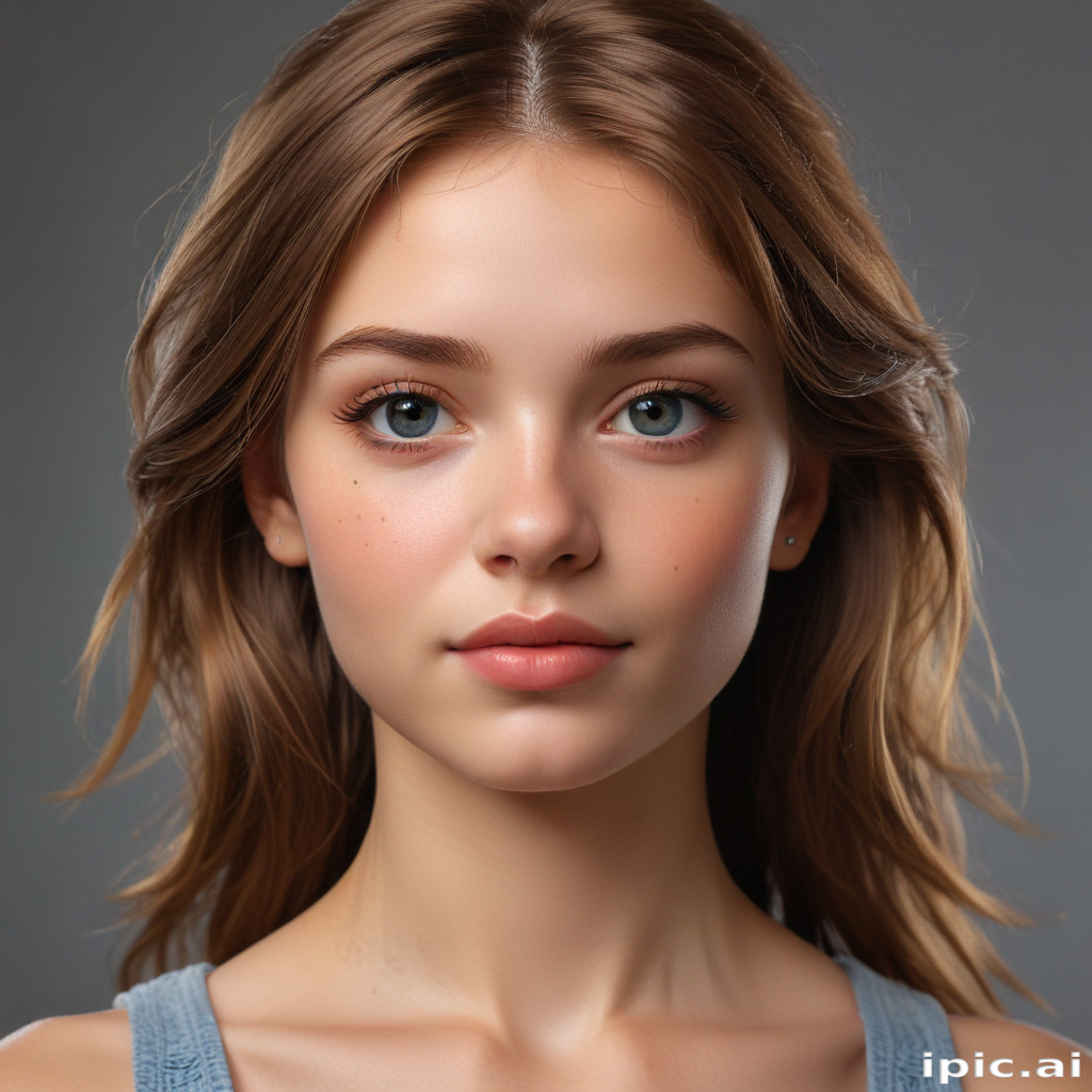 A Beautiful Young Woman with Natural Makeup and Soft, Flowing Hair.