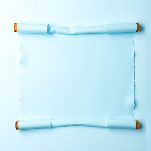 Create a vibrant blue parchment scroll frame with decorative rolled edges and a soft gradient background, captured with a Canon EOS R5, 50mm lens, f/2.8 aperture, ISO 100, shot from a flat lay perspective for enhanced detail and clarity.
