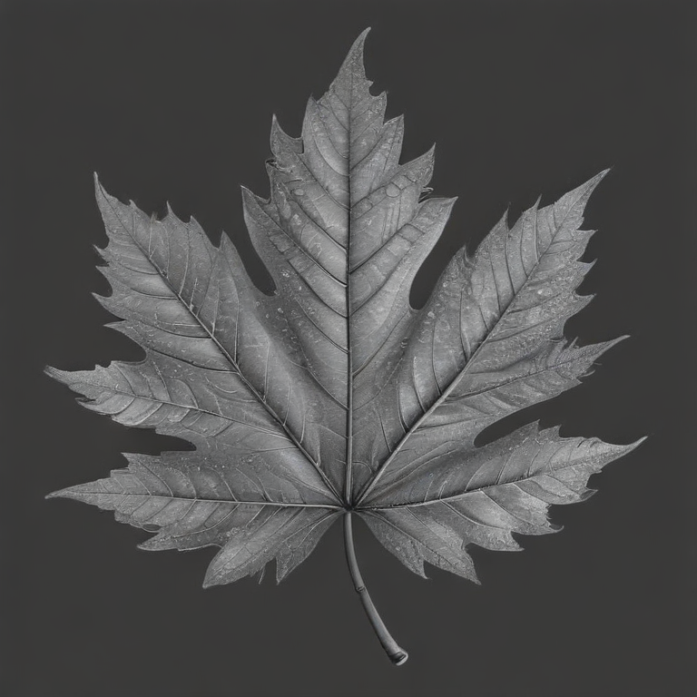Intricate Black and White Image of a Maple Leaf with Detail