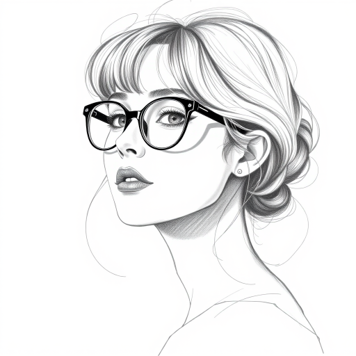 Lovely Ashley Benson, pencil sketch, portrait of Attractive woman 1960s in glasses, hair style beatnik, outline, clear lines, fine lines, 8k