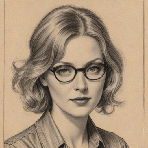 Delightful Sheryl Lee, pencil sketch, portrait of Enticing woman 1923s in glasses, hair style beatnik, outline, clear lines, fine lines, 8k