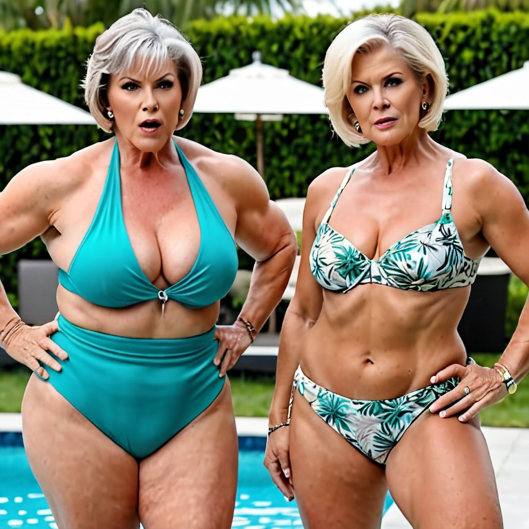 Free Ai Image Generator - High Quality and 100% Unique Images -  —  Two plump busty buxom mature short hair angry wives , one gray hair and one  frosted blonde, in