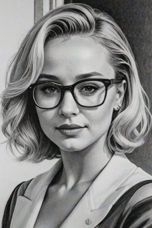Sublime Hayden Panettiere, pencil sketch, portrait of Wonderful woman 1944s in glasses, hair style beatnik, outline, clear lines, fine lines, 8k