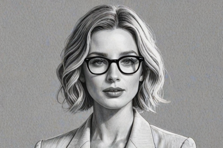 Sublime Annabelle Wallis, pencil sketch, portrait of Alluring woman 1926s in glasses, hair style beatnik, outline, clear lines, fine lines, 8k