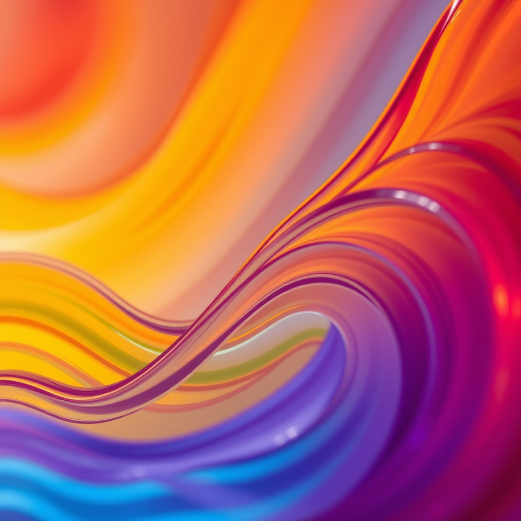 vibrant abstract waves of color flowing in a gradient pattern, high detail, macro lens, f/2.8 aperture, 1/125s shutter speed, ISO 100, soft focus background, warm lighting, 50mm prime lens