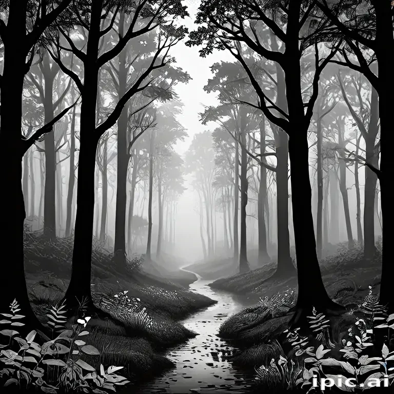 forest clipart black and white