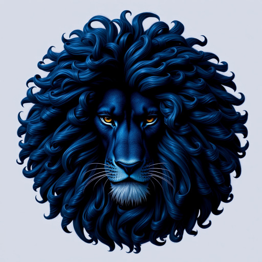 Majestic indigo lion mane known as Midnight Mane featuring voluminous curls and coils styled in a gravity-defying spherical shape resembling a regal cosmic feline