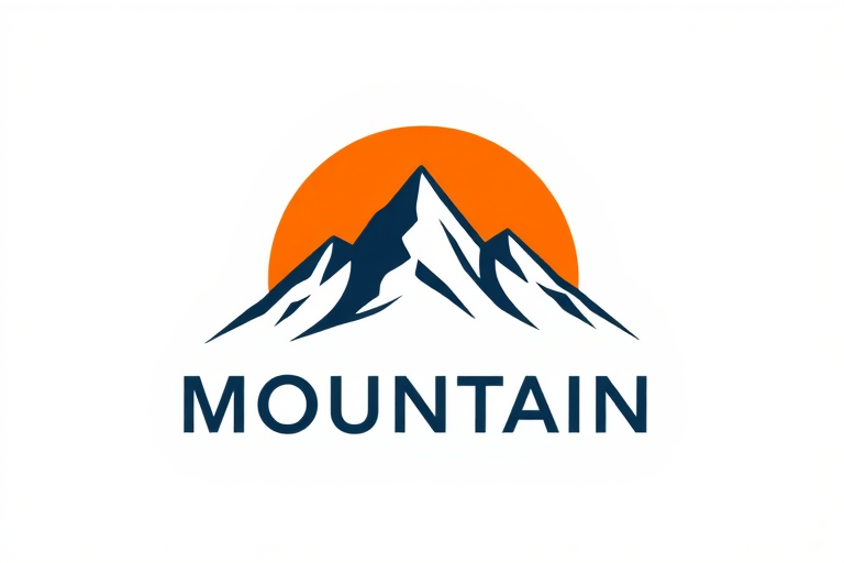 Portray a minimalist logo design featuring a stylized mountain with a sunrise in the background, using a clean vector style, shot with a Canon EOS R5, 50mm lens, f/1.8 aperture, ISO 100, in natural lighting, focusing closely on the details to enhance sharpness and clarity.
