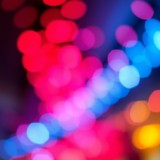 high-resolution abstract background with soft bokeh lights in red and blue hues, captured with a DSLR camera, 50mm lens, f/1.8 aperture, ISO 100, 1/200s shutter speed, shallow depth of field, soft focus effect, low-angle view