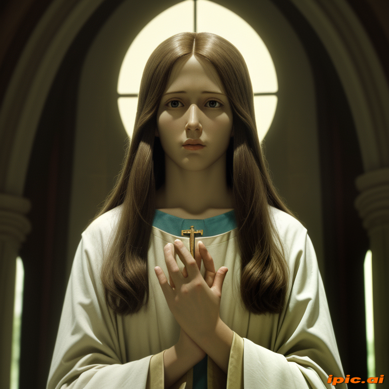 A Serene Portrait of a Young Woman in Prayer, Bathed in Light.