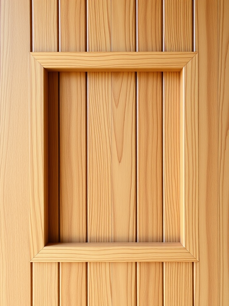 Create a wooden frame with a smooth, polished texture, featuring vertical planks and a warm brown color, shot with a DSLR camera at f/2.8, ISO 100, 50mm lens, natural lighting, in a close-up view to enhance detail and quality.