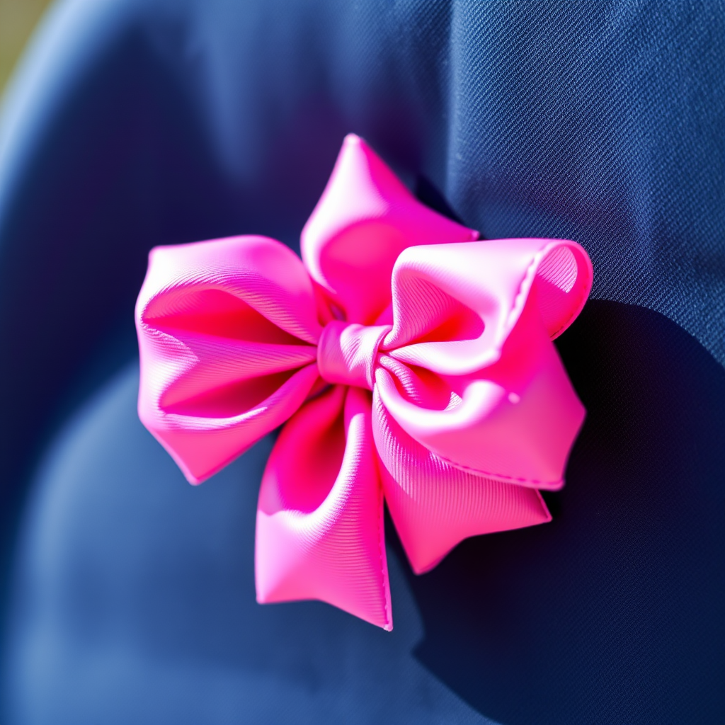 Generate a high-resolution image of a pink bow with vibrant colors and sharp outlines, shot with a DSLR camera using a 50mm lens at f/2.8 for shallow depth of field, ISO 100, and natural lighting.