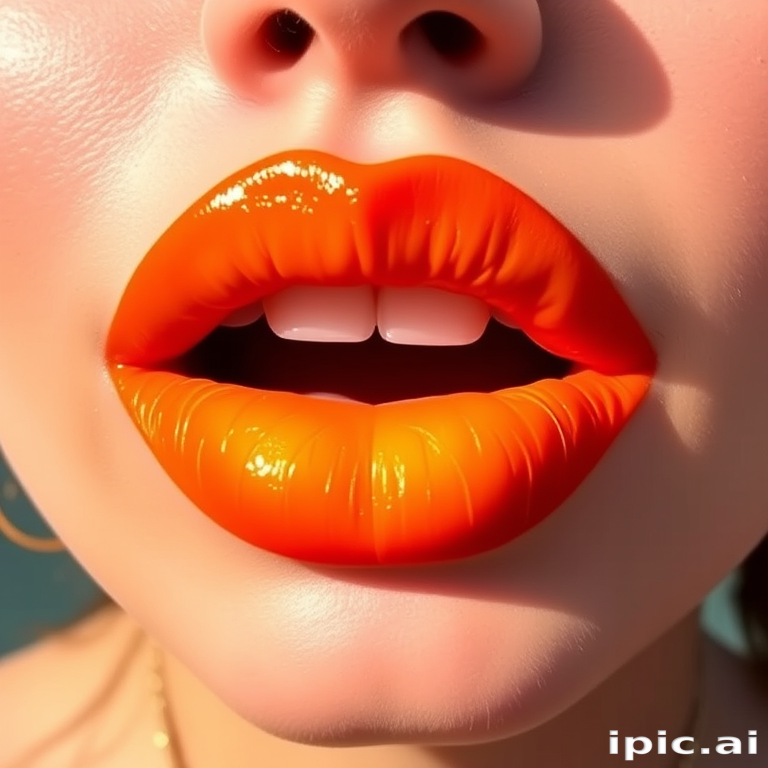 Ombre orange to yellow lips called "Citrus Sunrise" blend warm, vibrant hues for a fresh and energetic look, perfect for summer festivals and tropical vacations