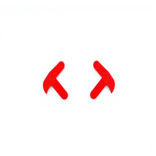 Create a high-resolution image of a simple red double arrow pointing left and right on a white background, shot with a Canon EOS 5D Mark IV at f/8, 1/200s, ISO 100, macro lens, overhead view for enhanced detail and clarity.