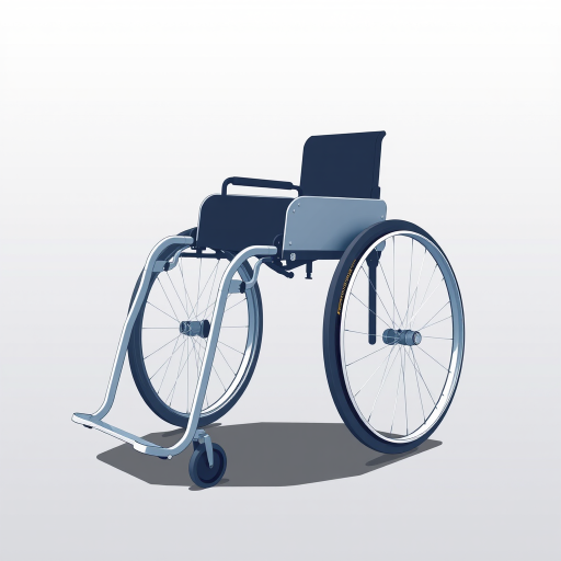 Create a high-resolution vector-style illustration of a simple, minimalist wheelchair with two large wheels and a sleek design, captured from a slightly elevated angle using a DSLR camera at f/8, ISO 100, with a 50mm lens, ensuring a clean background to emphasize the wheelchair's form and details.