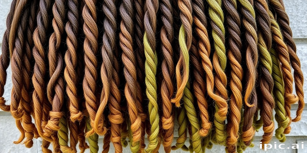 Earthy ombre dreadlocks, called "Forest Whispers," transition from deep brown roots to moss green tips, showcasing natural textures and organic beauty