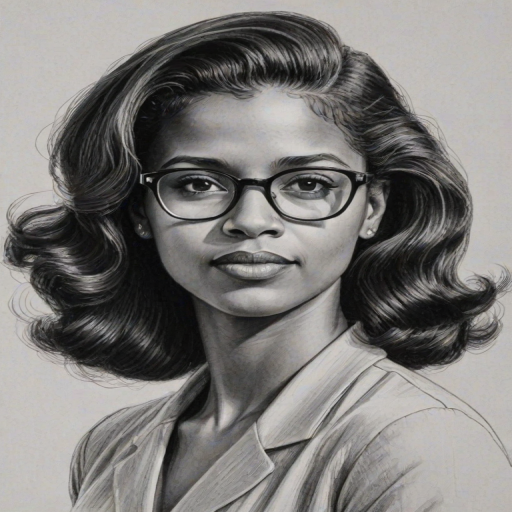 Comely Renee Elise Goldsberry, pencil sketch, portrait of Splendid woman 1943s in glasses, hair style beatnik, outline, clear lines, fine lines, 8k