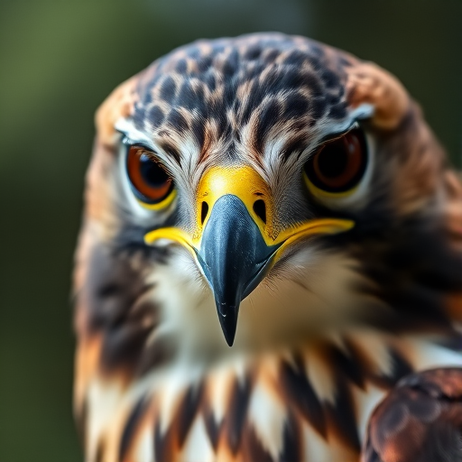 Capture a close-up of a hawk with a shallow depth of field, 85mm lens, f/1.8 aperture, ISO 200, natural light, focus on the eyes, with a blurred background for enhanced detail and clarity.