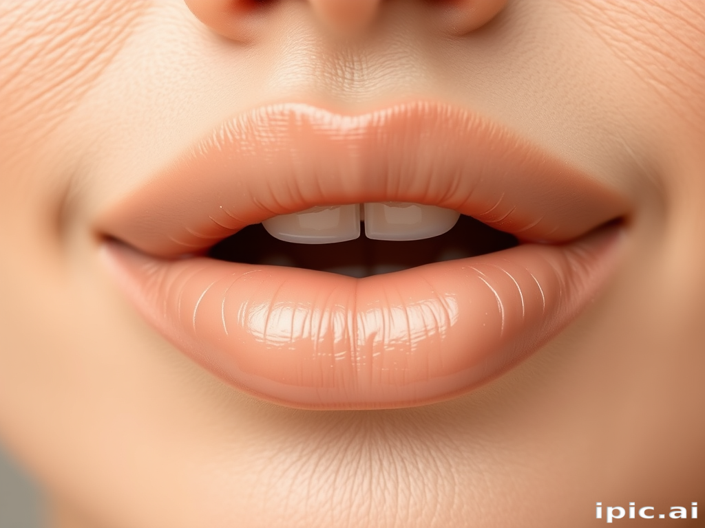 Elegant "Nude Cashmere" lips showcasing a natural, velvety beige tone, enhancing the lips' natural contours with subtle contouring