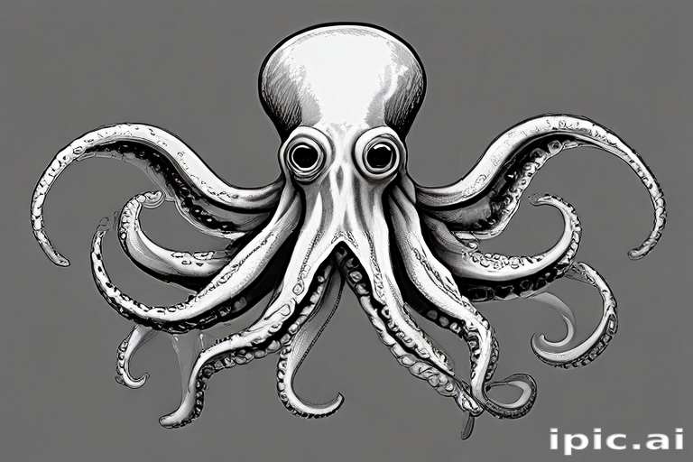 Intricate Black and White Illustration of a Majestic Octopus with ...