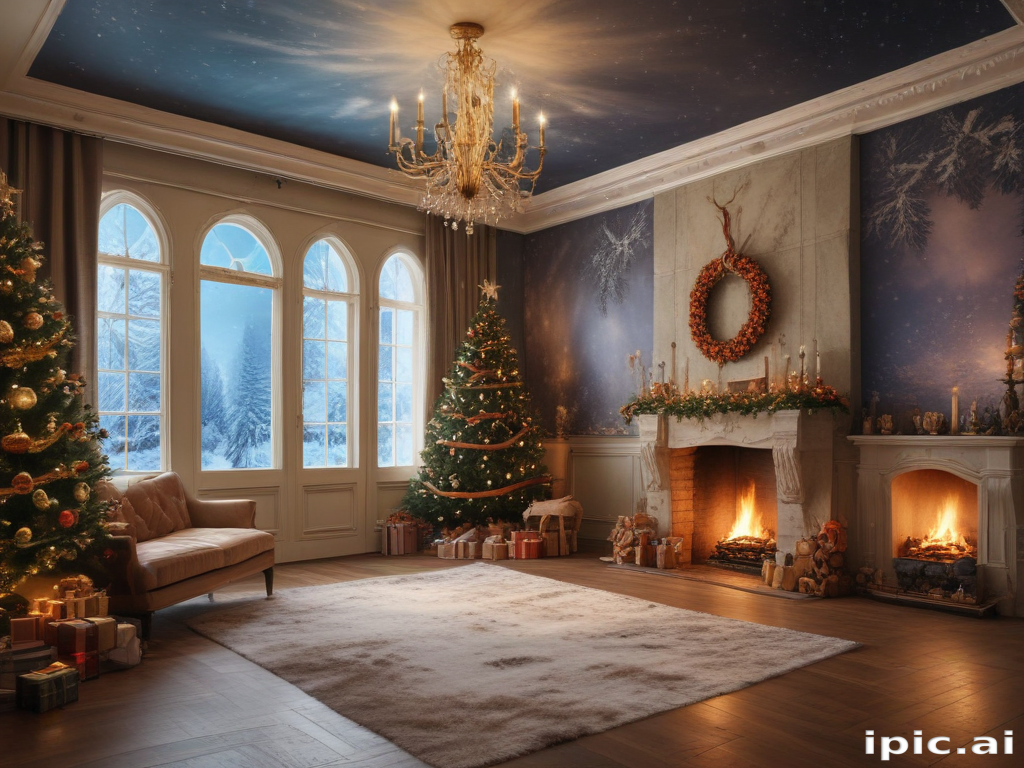 A Cozy Winter Wonderland Living Room Decorated for the Holidays.