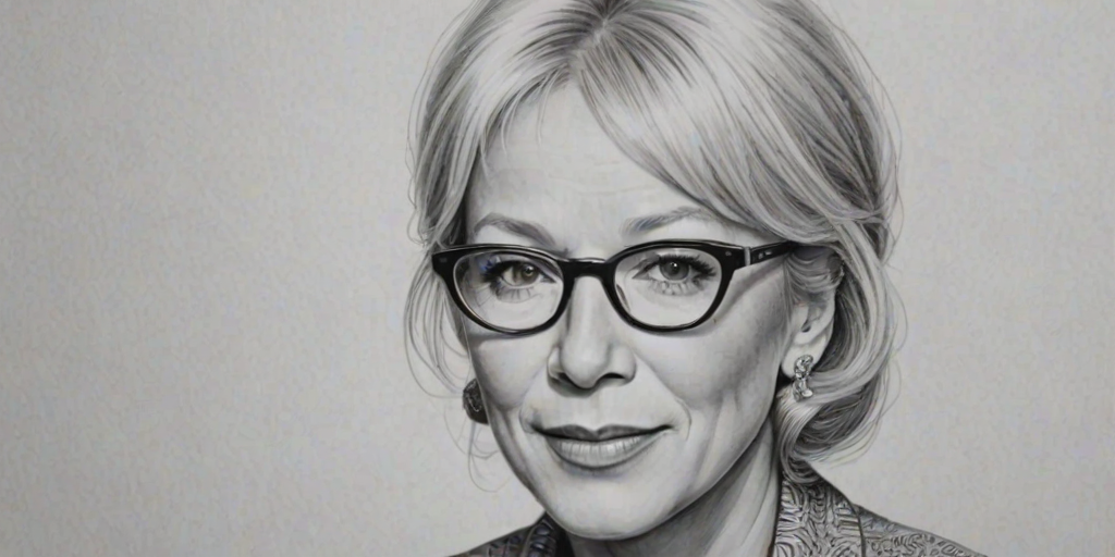 Beautiful Helen Mirren, pencil sketch, portrait of beautiful woman 60s in glasses, hair style beatnik, outline, clear lines, fine lines, 8k