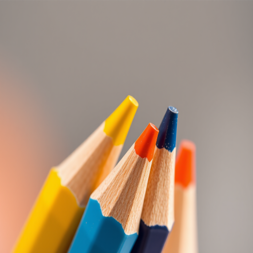 macro shot of sharpened colored pencils with a blurred background, f/2.8 aperture, 1/100 sec shutter speed, ISO 200, shot in natural light, using a DSLR camera with a 100mm macro lens, vibrant colors and sharp focus on pencil tips