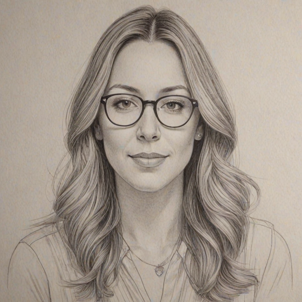 Resplendent Colbie Caillat, pencil sketch, portrait of Ravishing woman 1976s in glasses, hair style beatnik, outline, clear lines, fine lines, 8k