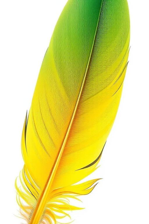 Create a high-resolution digital illustration of a vibrant feather with a smooth gradient from yellow to blue, using a 50mm lens, f/1.8 aperture, 1/100s shutter speed, and ISO 100, in a studio setting with soft lighting for enhanced detail and clarity.