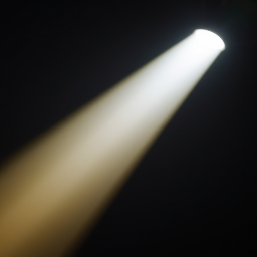Create an image of a spotlight casting a bright white beam with a gradient fade to yellow at the edges, use a Canon EOS R5 camera with a 50mm lens, aperture f/2.8, ISO 100, and a soft focus effect for enhanced quality.