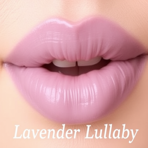 Creamy mauve lips with a cushiony texture, named "Lavender Lullaby," providing a soft, muted tone and a smooth application for everyday wear