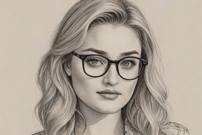 Alluring AJ Michalka, pencil sketch, portrait of Captivating woman 1957s in glasses, hair style beatnik, outline, clear lines, fine lines, 8k