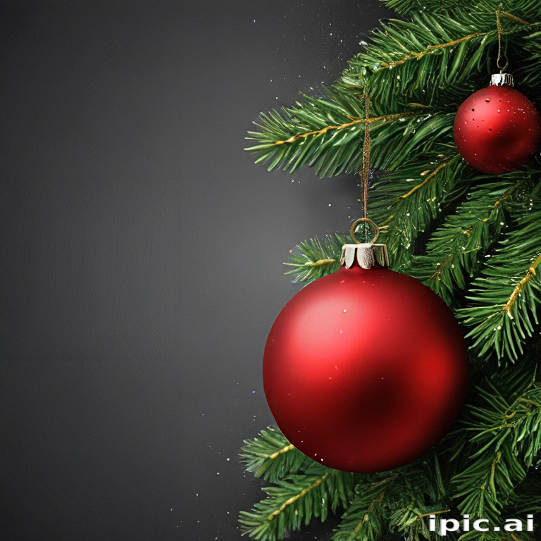 Festive Red Ornaments Hanging on a Lush Green Christmas Tree Branch