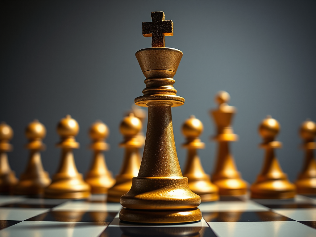 create a highly detailed illustration of a chess king piece, use a Canon EOS 5D Mark IV camera, set aperture to f/8 for depth of field, shutter speed at 1/200s to capture motion, and ISO 100 for optimal brightness, with a top-down view in a studio lighting setup to enhance contrast and texture details