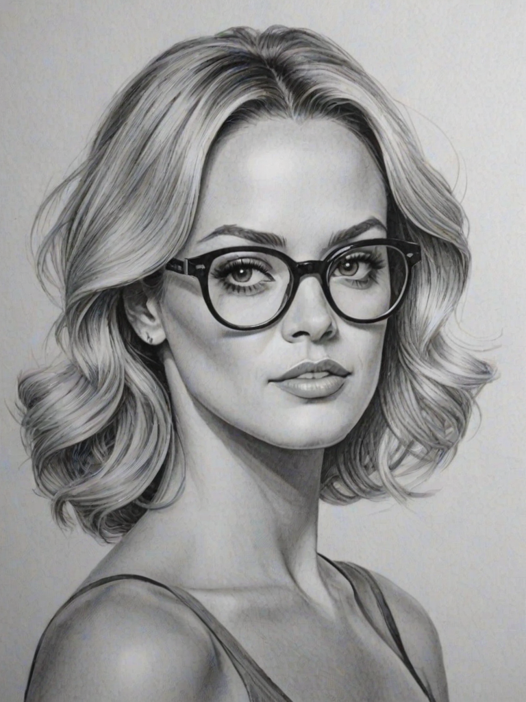 Superb Peta Murgatroyd, pencil sketch, portrait of Sublime woman 1963s in glasses, hair style beatnik, outline, clear lines, fine lines, 8k